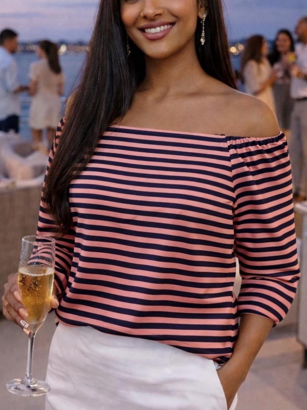Banana Republic Black and Pink Striped Top